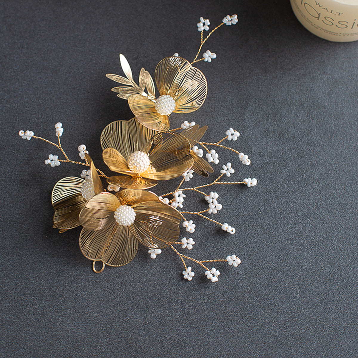 Bridal Gold Flower Hair and Earring Set for Wedding Dress Accessories