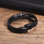 Hip-Hop Retro Stainless Steel Black PU Leather Layered Men's ID Bracelet