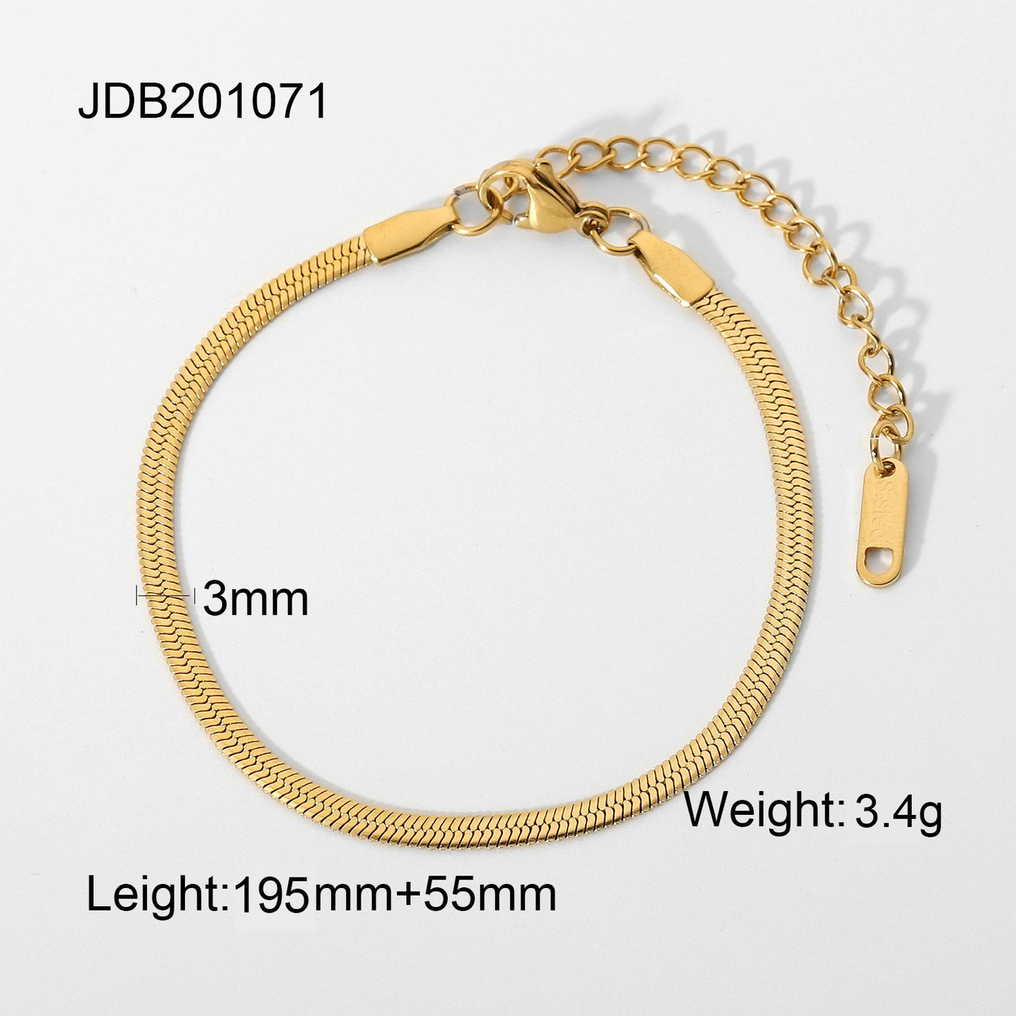 Minimalist 18K Gold Plated Stainless Steel Snake Chain Bracelet