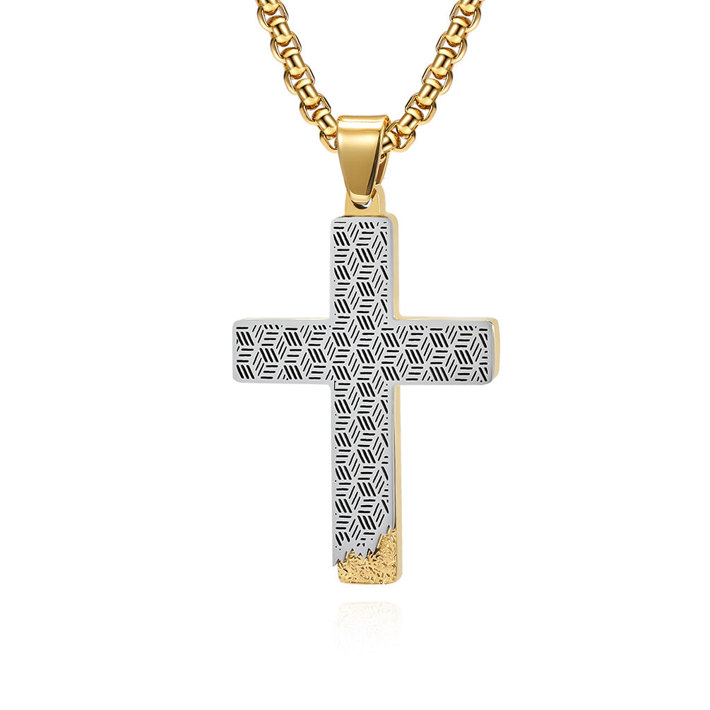 Basic Modern Honeycomb Cross Stainless Steel Men's Pendant Necklace