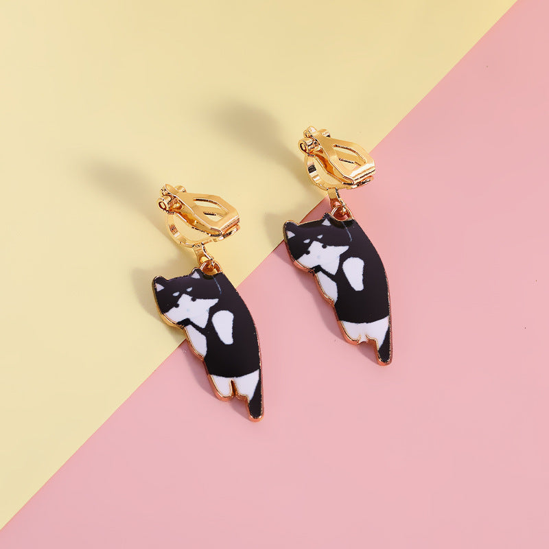 Cartoon Cat Alloy Clip-On Earrings for Girls