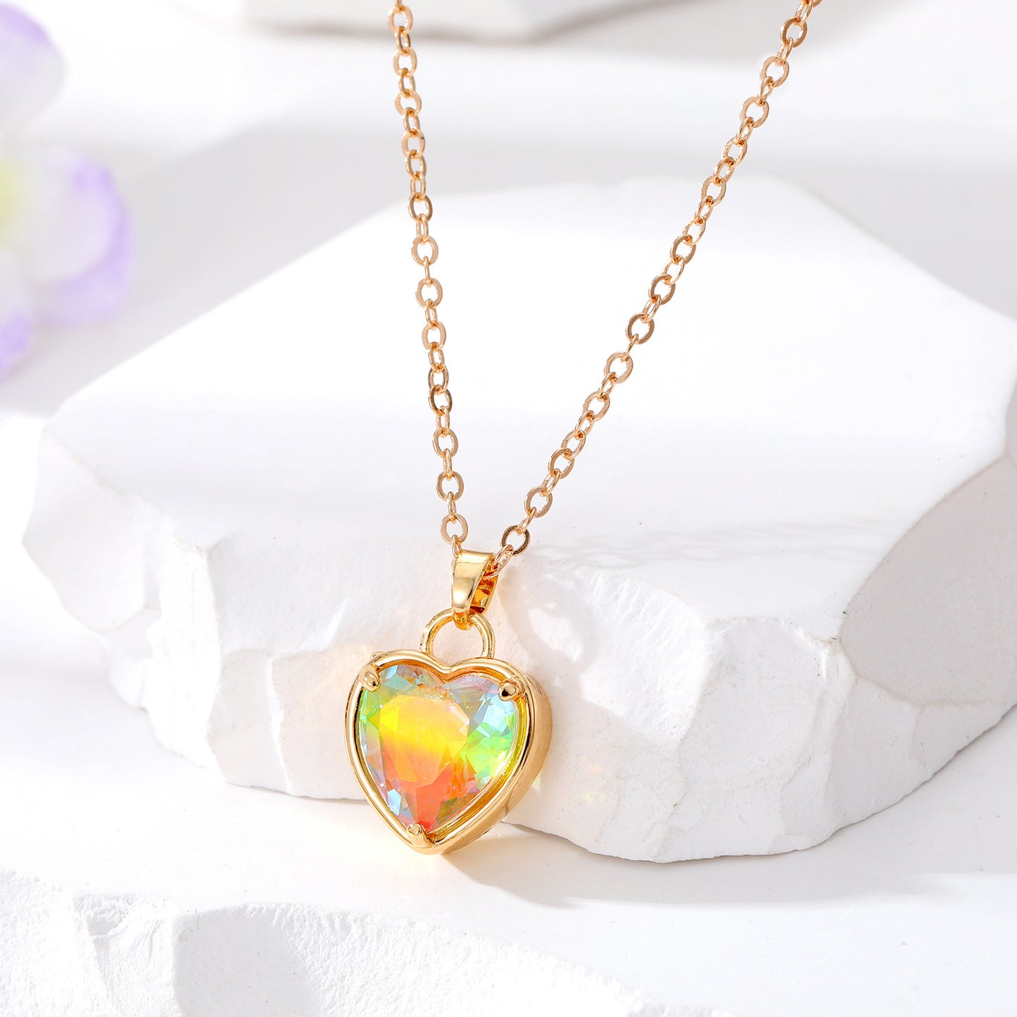 Heart Shape Crystal Pendant Necklace for Women - Colorful Alloy Design