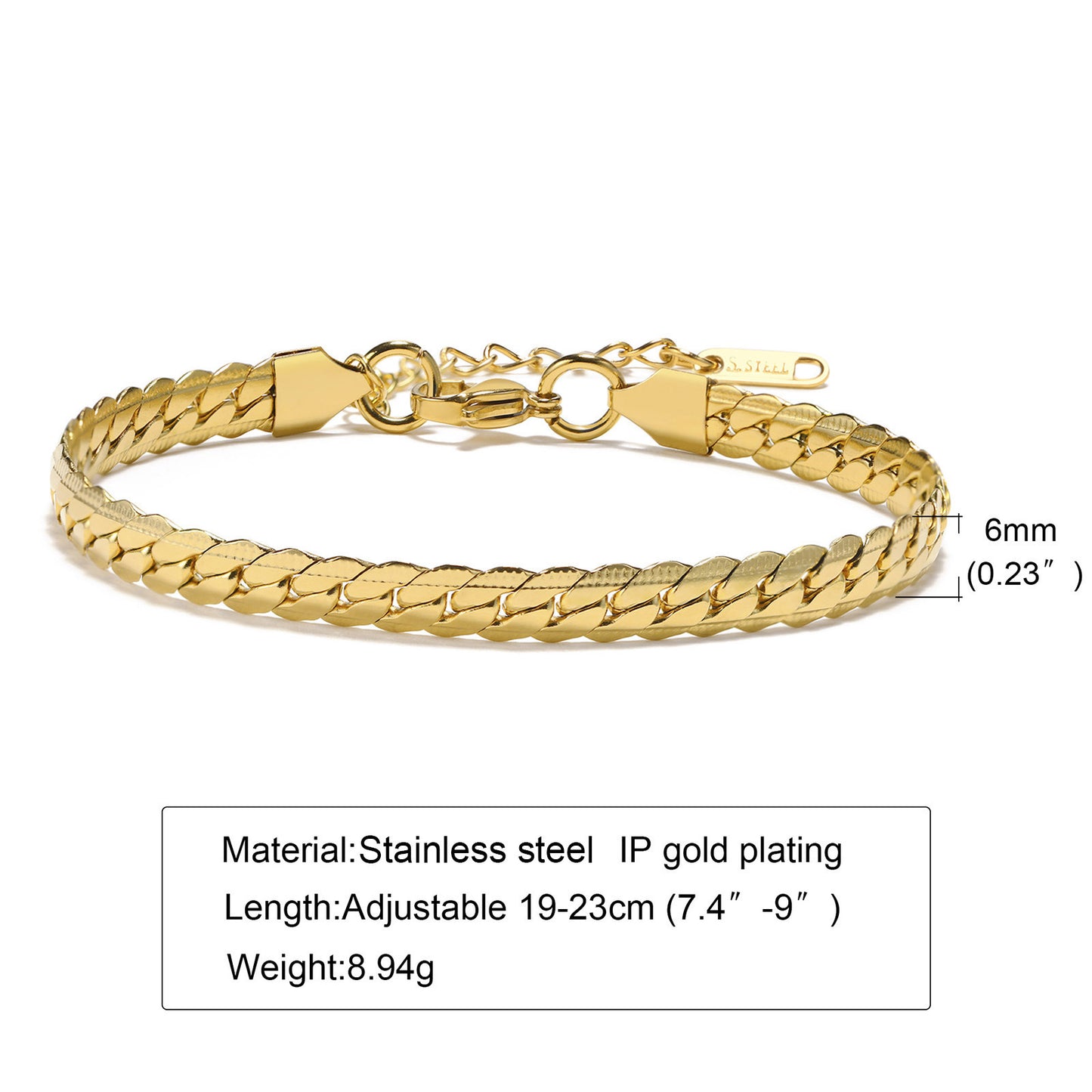 Stainless Steel Gold Chain Bracelet for Men - 6mm Fashion Jewelry