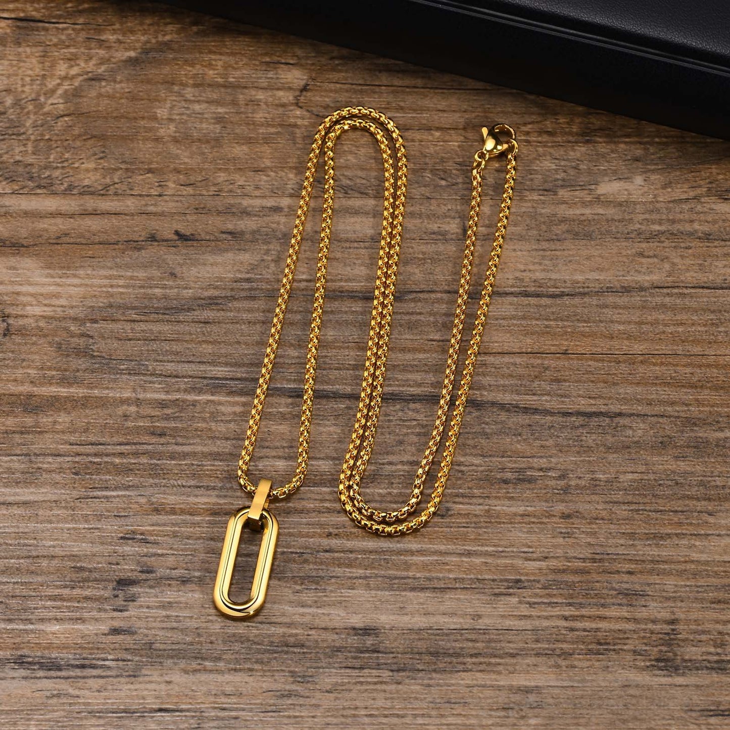 Simple Geometric U-Shape 18K Gold Plated Stainless Steel Men's Pendant Necklace