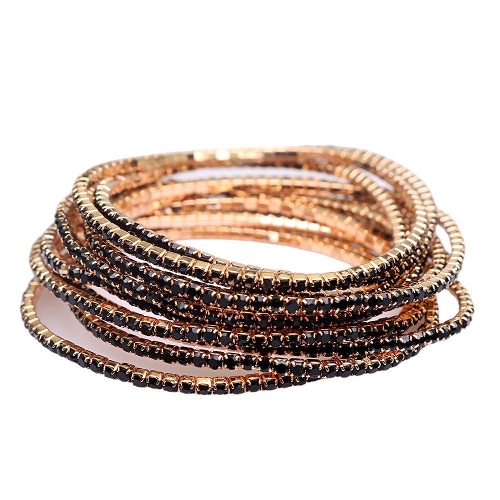 Geometric Zircon Rhinestone Stretch Bracelet Set for Women