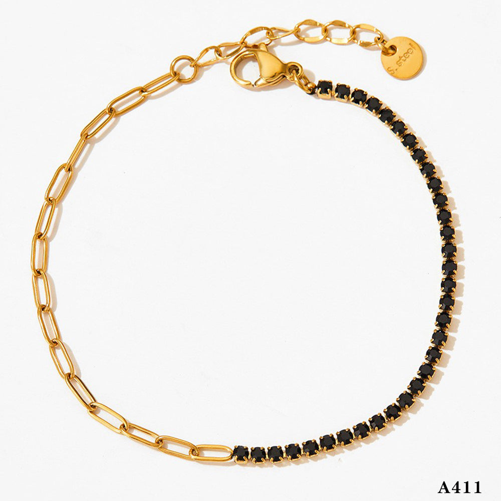 Modern Geometric Zircon Stainless Steel Gold Plated Anklet Bracelet