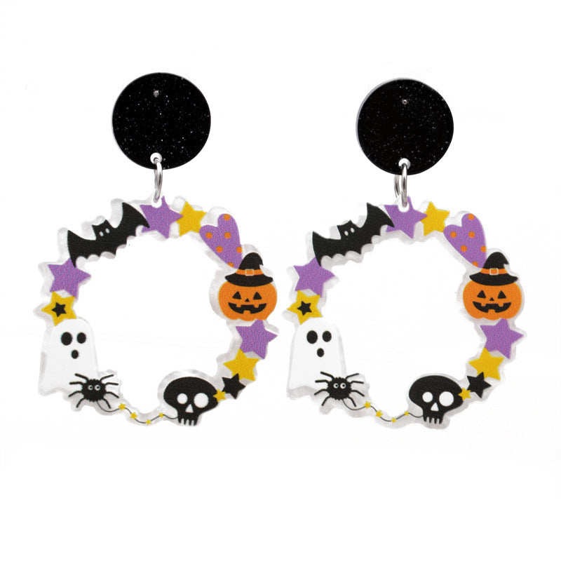 Halloween Pumpkin & Spider Acrylic Drop Earrings for Women & Men