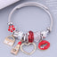 Fashion Metal Lipstick Heart Pendant Bracelet with Crystal Beads and Tassel