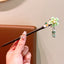 Women's Ethnic Floral Wood Inlay Gemstone Rhinestone Hairpin with Tassels