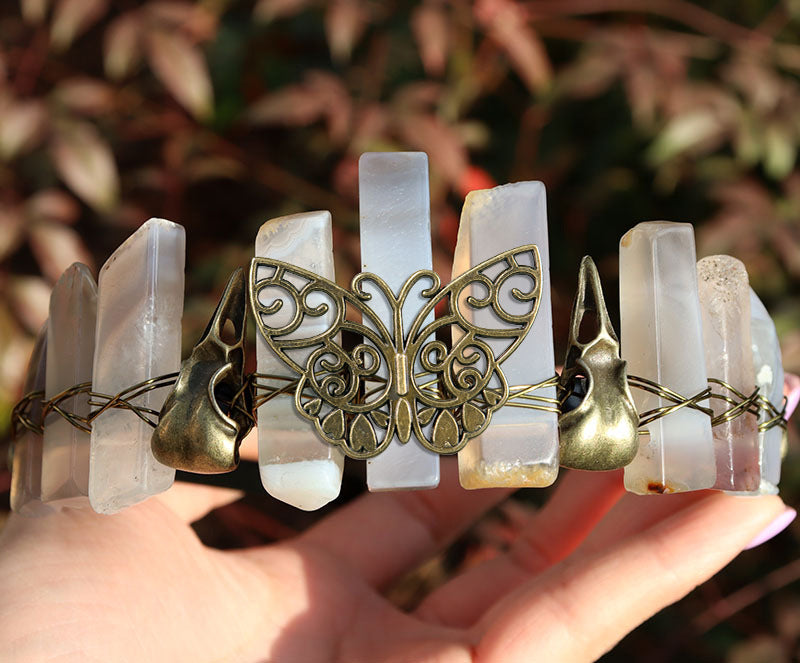 Retro Bronze Viking Raven Butterfly Crystal Hairband