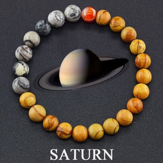 Geometric Natural Stone Planetary Bracelet Set