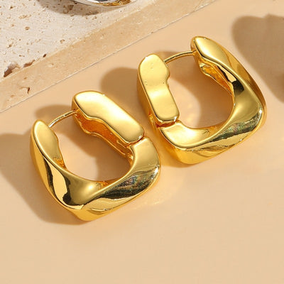 Elegant 14k Gold Plated Asymmetrical Double Ring Hoop Earrings