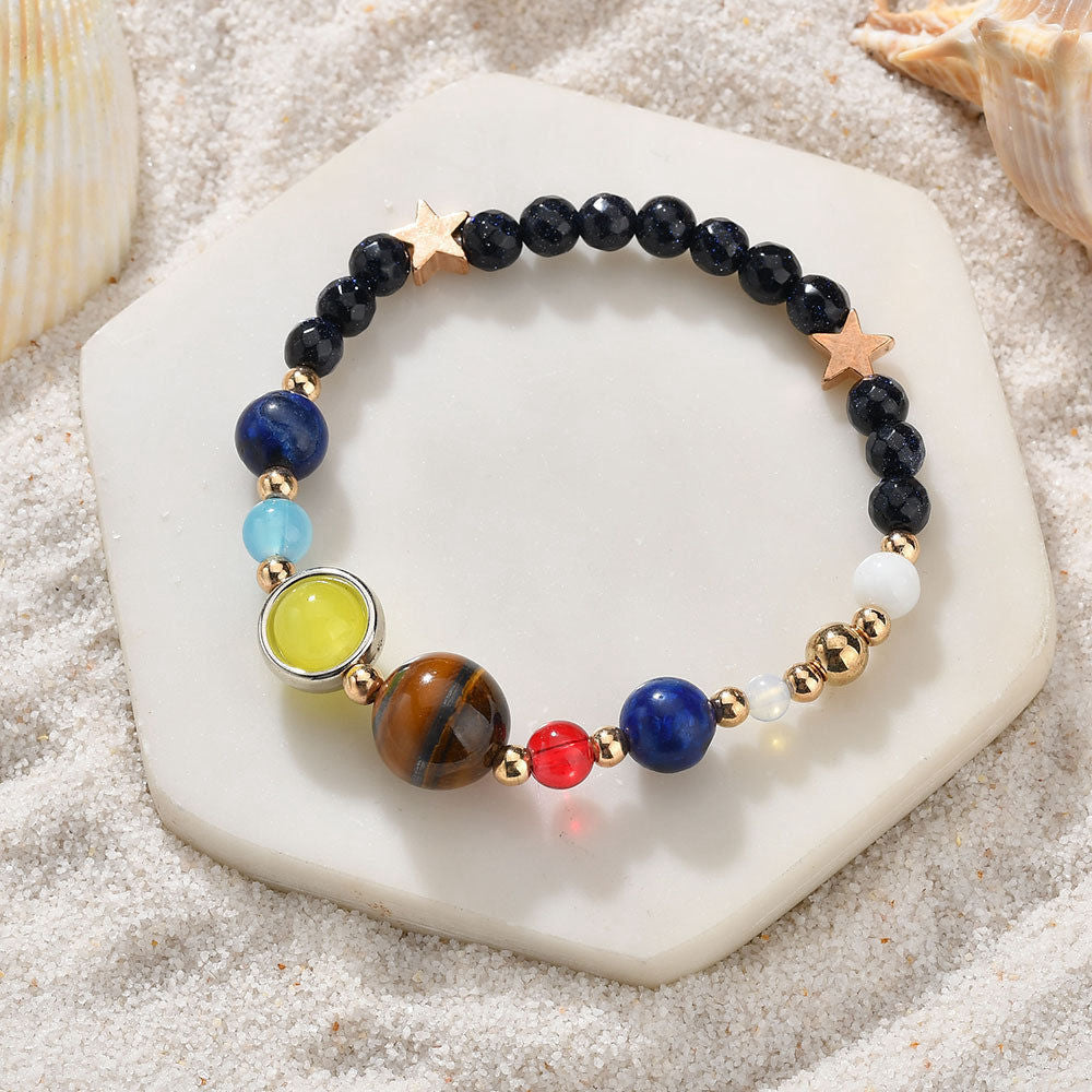 Unisex Natural Stone Star and Planet Beaded Bracelet