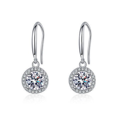 Sterling Silver Round Moissanite Zircon Hook Earrings