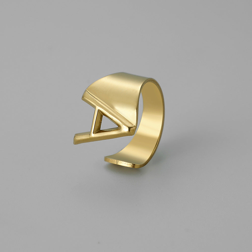 Fashion Alphabet Titanium Steel Gold Plated Open Ring