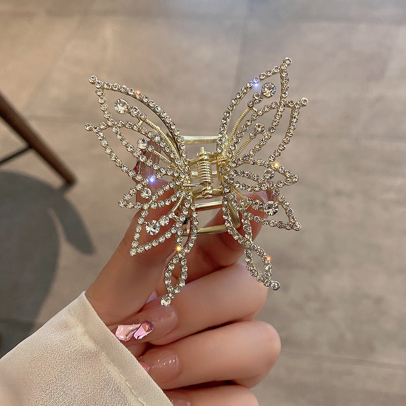 Elegant Pearl Rhinestone Butterfly Hair Claw Clip