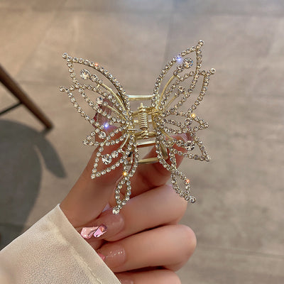 Elegant Pearl Rhinestone Butterfly Hair Claw Clip