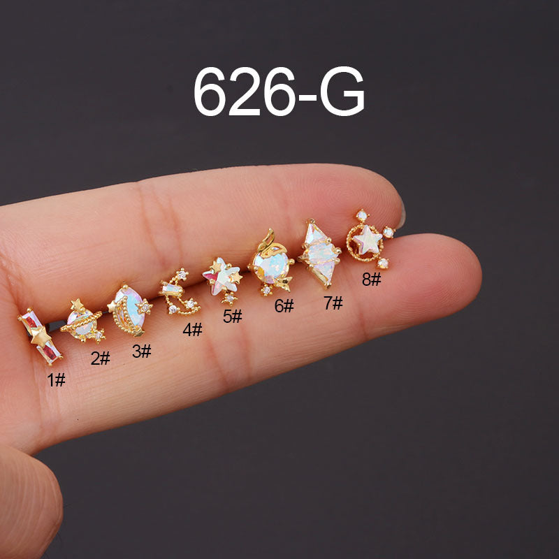 Geometric 316 Stainless Steel Ear Cartilage Rings & Studs with AB Zircon Screw Back