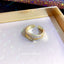 Elegant Geometric 14K Gold Plated Open Ring with Artificial Pearls and Rhinestones