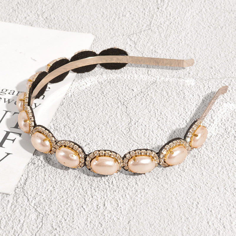 Women's Baroque Style Pearl and Rhinestone Geometric Hairband