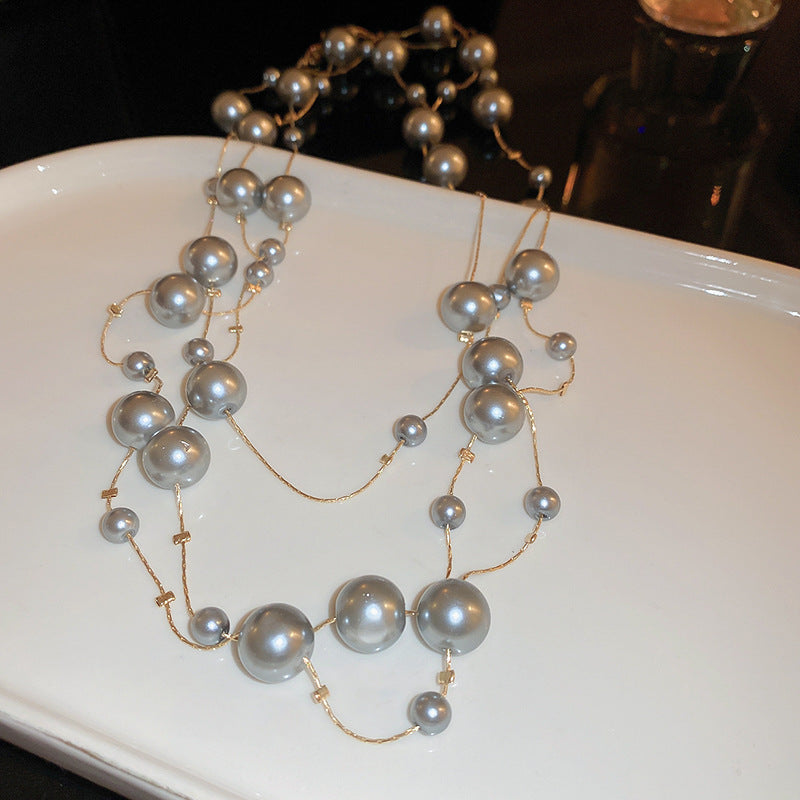 Exaggerated Long Pearl Multi-layer Vintage Alloy Necklace for Women