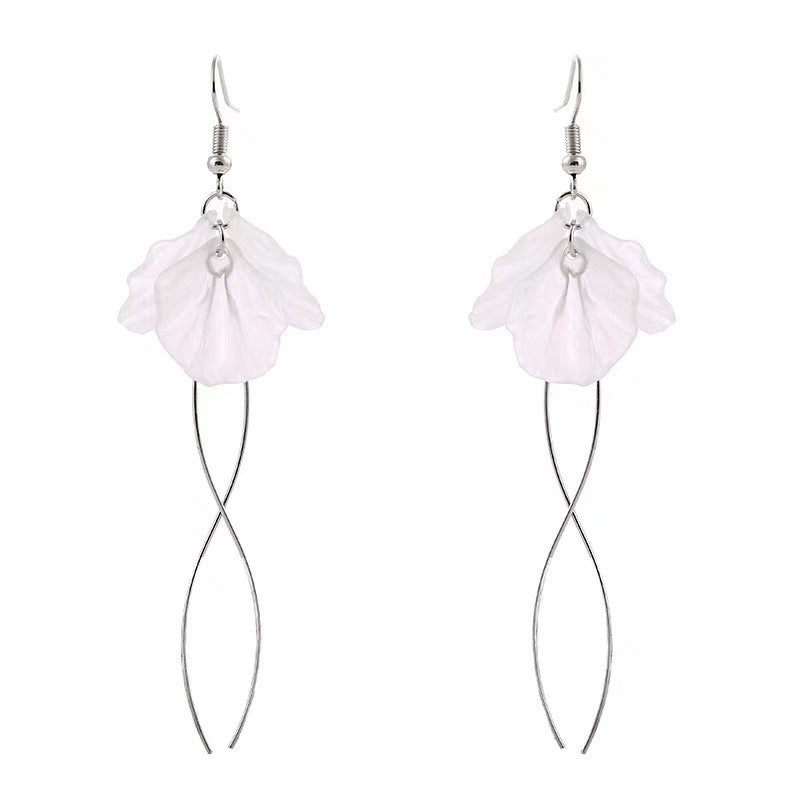 Long Crystal Petal Tassel Earrings