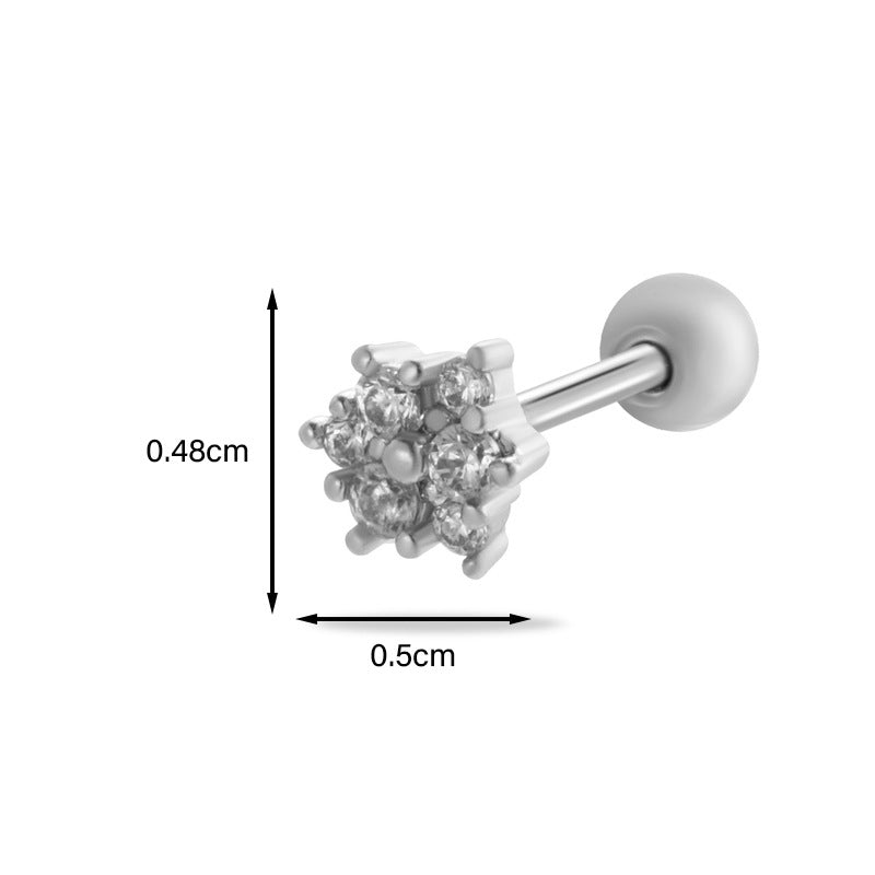 Star Heart Bow Knot Zircon Stainless Steel Cartilage Stud Earrings