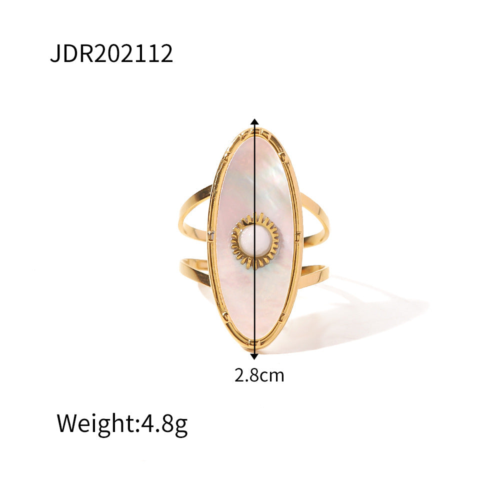 Oval Stainless Steel Pearl Open Ring with 18k Gold Plating