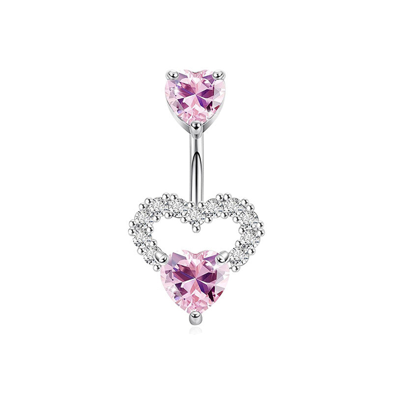 1 Piece 1 Set Belly Rings Simple Style Heart Shape 316 Stainless Steel  Inlay Zircon Belly Rings