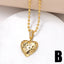 201 Stainless Steel 18K Gold Plated Heart Shape Zircon Pendant Necklace