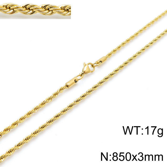 Retro Geometric Titanium Steel Plated Rope Chain Necklace