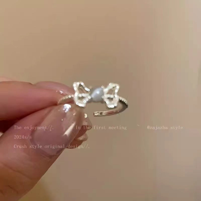 Sweet Heart & Butterfly Enamel Rhinestone Open Ring for Women