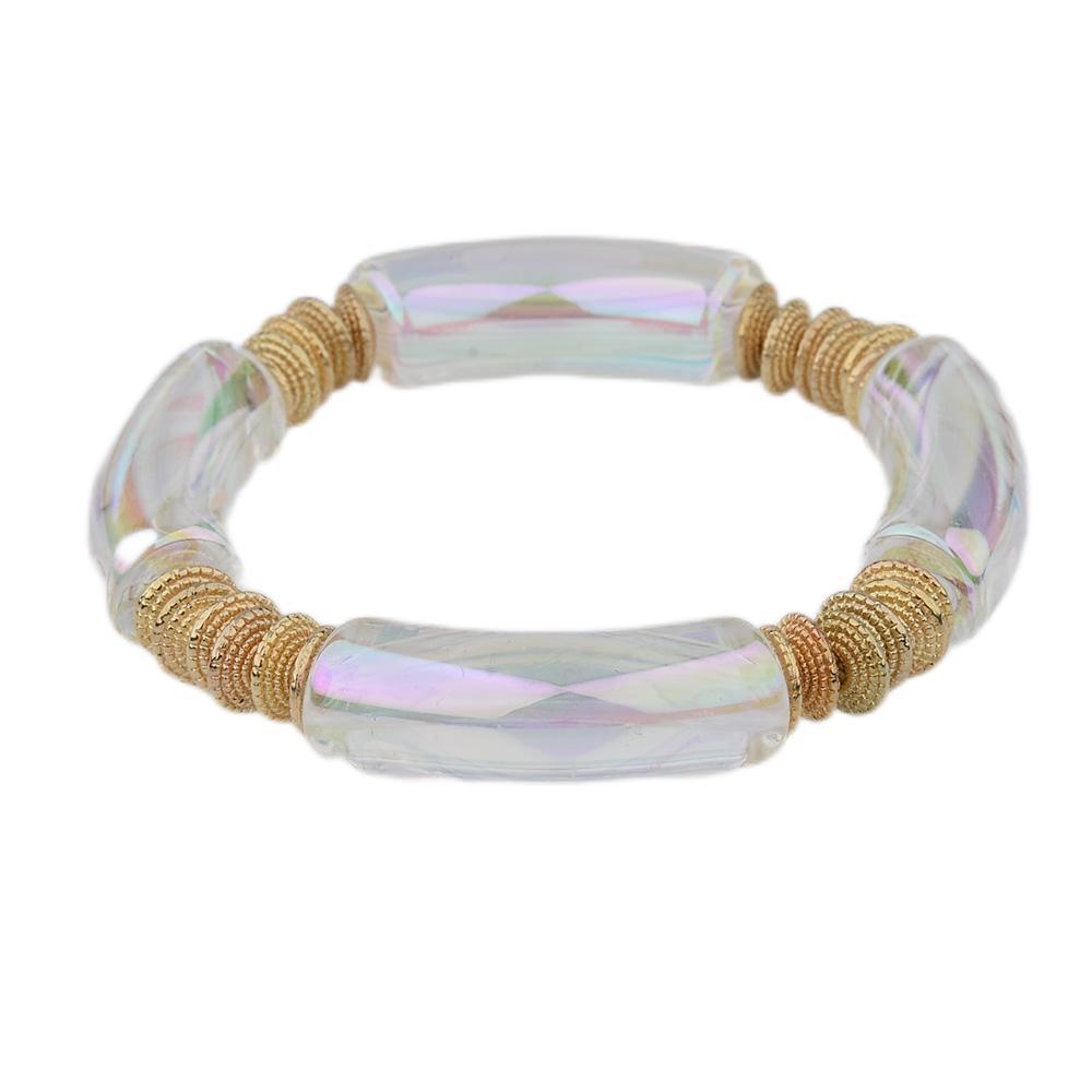 Geometric Metal Bangle with Colorful Beads Bracelet