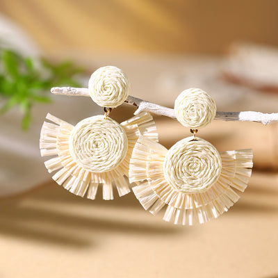 Bohemian Geometric Rattan Fan-Shaped Drop Earrings