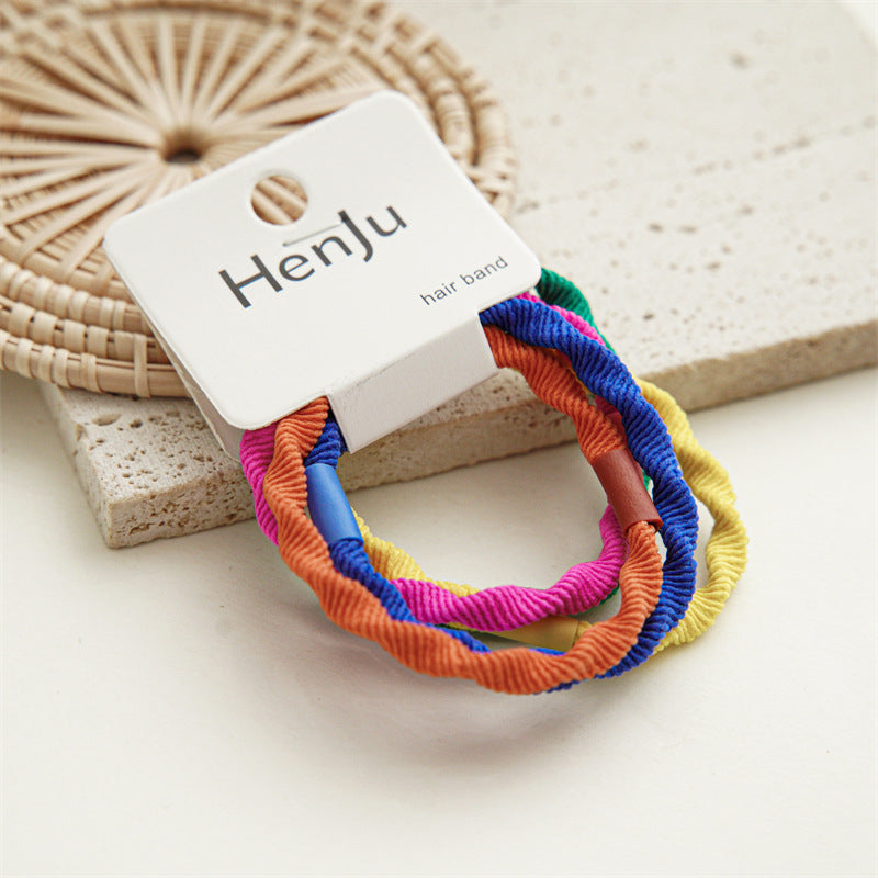 Geometric Candy Color Elastic Hair Bands Set - 5 Pieces