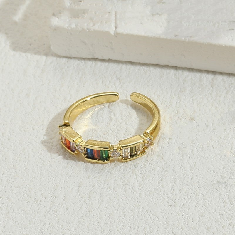 Simple Style Rectangle Copper Zircon 14k Gold Plated Open Ring