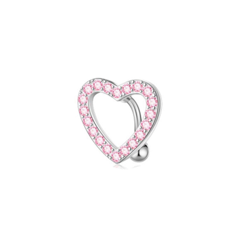 1 Piece Heart Shaped Zirconia Belly Rings Stainless Steel Inlay Rhinestones Pink Fashion Piercing Jewelry