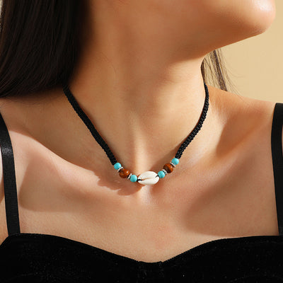 Bohemian Handmade Turquoise Shell Beaded Rope Necklace