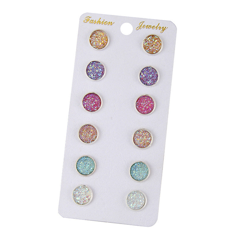 1 Set Classic Geometric Zircon Alloy Stud Earrings - 6 Pairs Fashion Jewelry Set