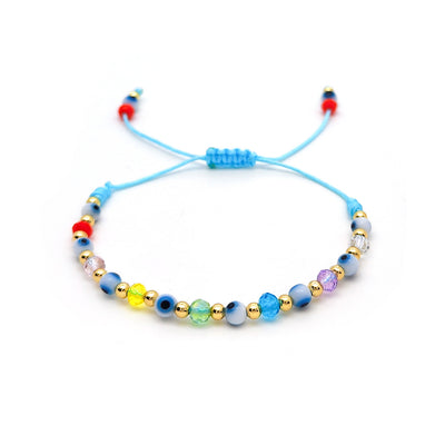 Simple Style Evil Eye Colorful Crystal Beaded Rope Knitting Women's Bracelet