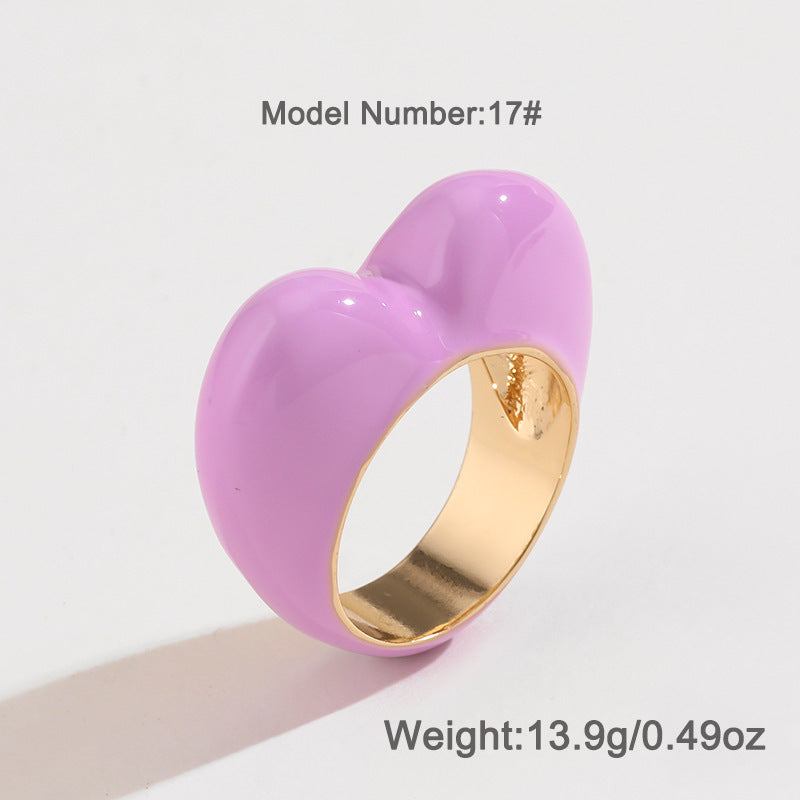 Heart Shape Enamel Alloy Rings - Original Design Valentine's Day Jewelry