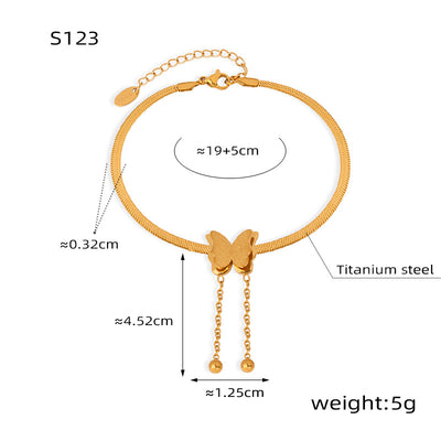 Casual Butterfly Tassel Titanium Steel 18K Gold Plated Unisex Anklet