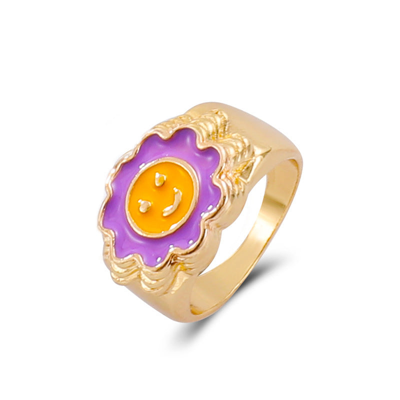 Fashion Heart Smiley Flower Geometric Alloy Ring