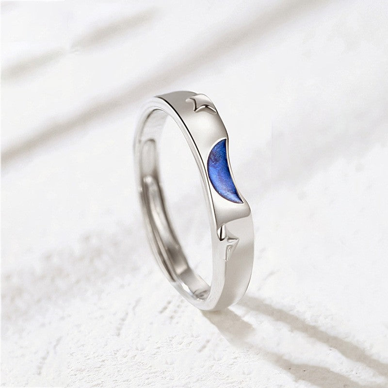 Romantic Sun Moon Zircon Inlay Adjustable Couple Rings