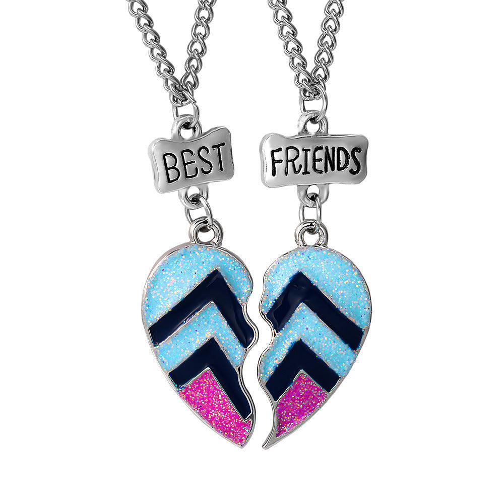 Rainbow Heart-Shaped Pendant Necklace Set for Friends and Couples