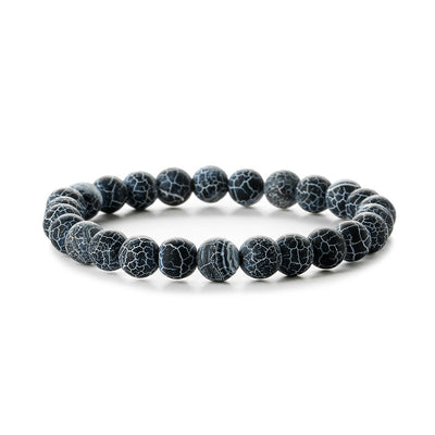 Retro Round Beaded Natural Stone Matte Finish Unisex Bracelet Set