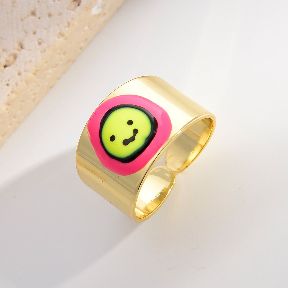 1 Piece Fashion Cool Style Devil'S Eye Smiley Face Copper Enamel Open Ring