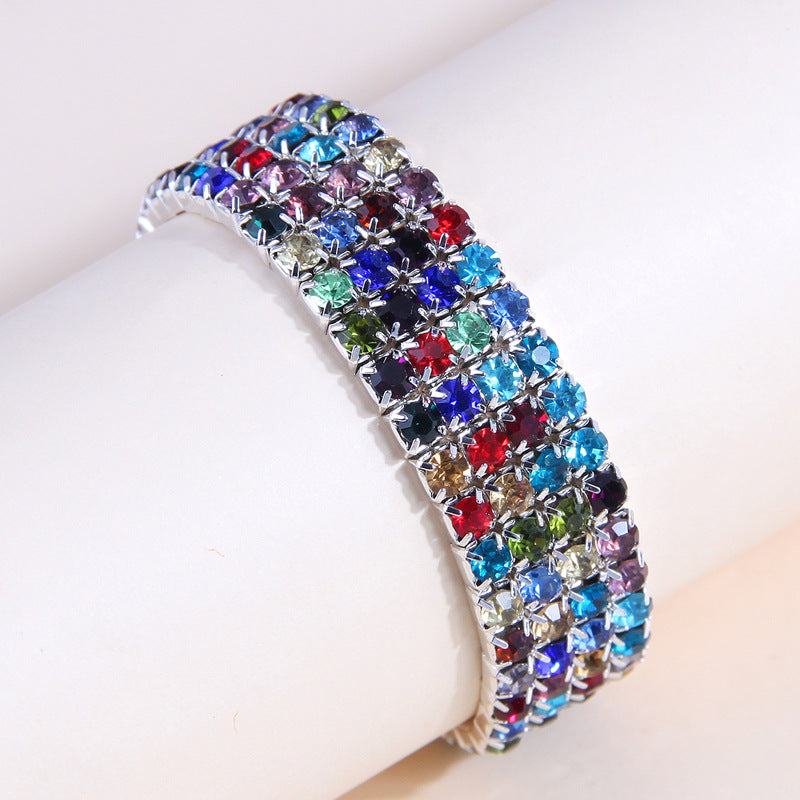 Shiny Rhinestone Inlay Ferroalloy Women's Elastic Crystal Bracelet