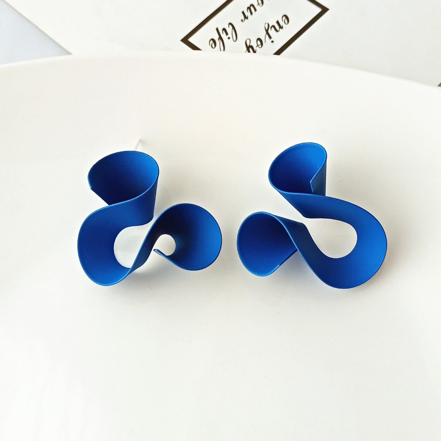 Klein Blue C Shape Alloy Stud Earrings - Niche Simple Design Korean Style for Women
