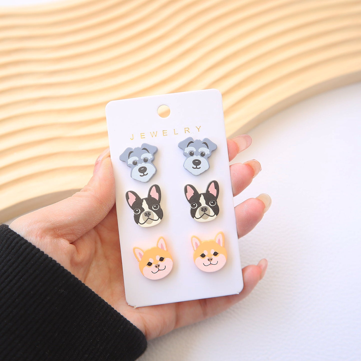 1 Set Cute Dog Acrylic Stud Earrings - Shiba Inu, Schnauzer, Bulldog Design